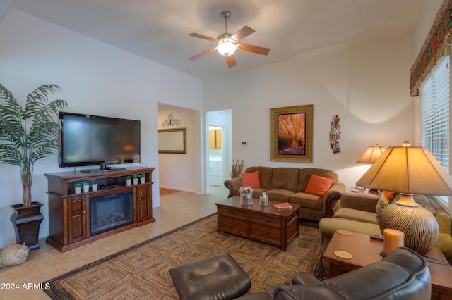 living room with ceiling fan