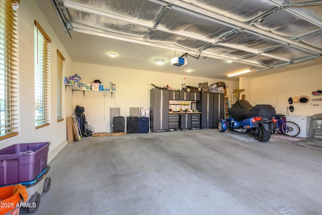 garage with a garage door opener