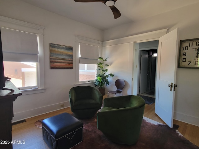 405 Powell St, Bisbee, AZ 85603 - sitting room featuring a ceiling fan, wood finished floors, and baseboards