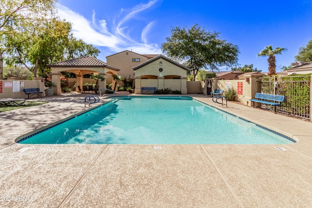 view of pool featuring a gazebo and a patio area