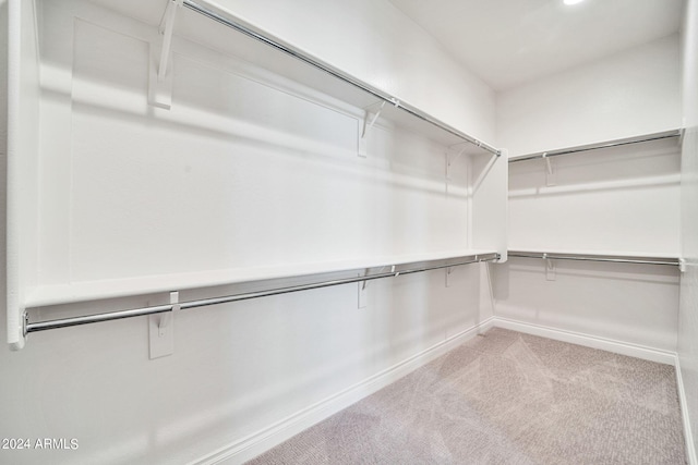 spacious closet featuring light carpet