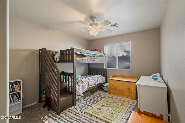 bedroom featuring carpet and ceiling fan