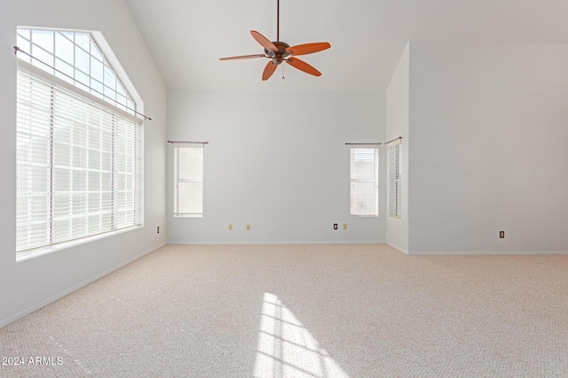 4356 E Rancho Tierra Dr, Cave Creek, AZ 85331 - carpeted spare room featuring high vaulted ceiling, ceiling fan, and baseboards