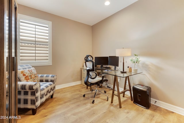 home office featuring light hardwood / wood-style flooring