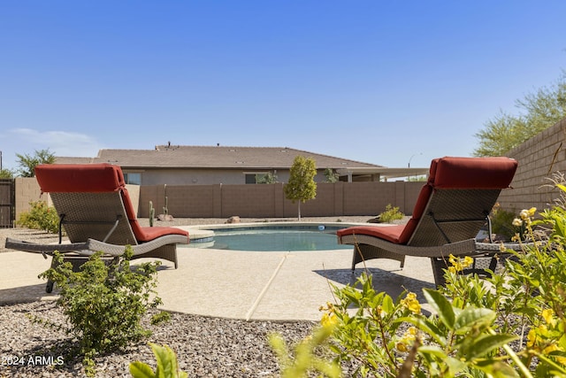 view of swimming pool with a patio area