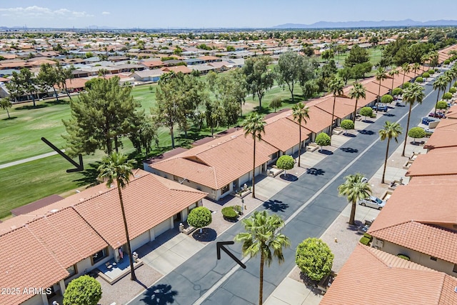 aerial view featuring a residential view and a mountain view
