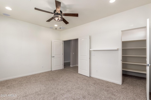 2920 E Virginia St E, Mesa, AZ 85213 - unfurnished bedroom featuring carpet, recessed lighting, a spacious closet, baseboards, and a ceiling fan