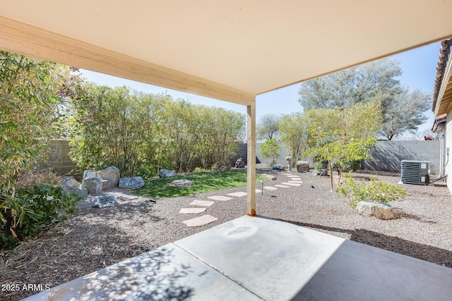 view of patio featuring a fenced backyard and cooling unit