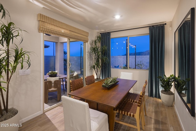 dining room with a mountain view