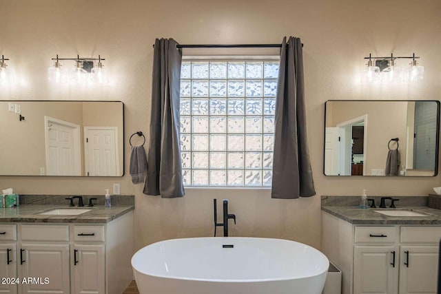 bathroom with vanity, plenty of natural light, and a bathing tub