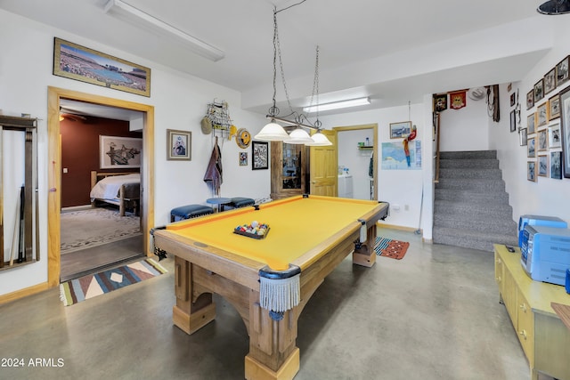 recreation room with billiards and concrete floors