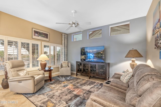 living room featuring ceiling fan