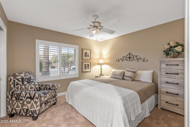 bedroom with carpet floors and ceiling fan