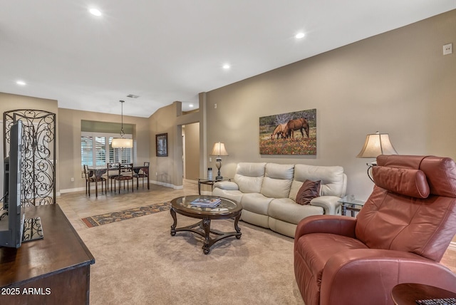 living room featuring light tile patterned flooring