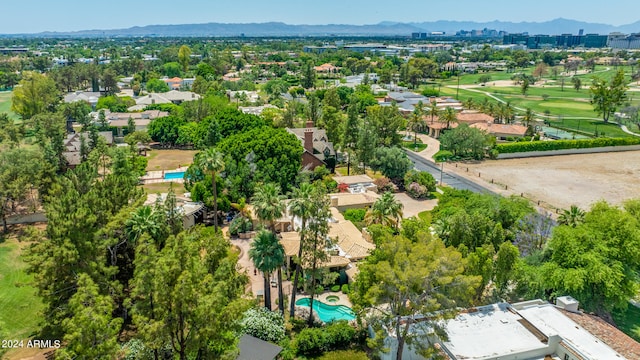 drone / aerial view featuring a mountain view