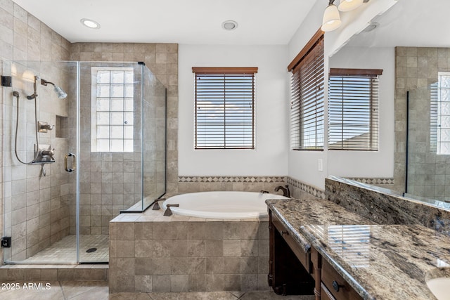 9285 E Canyon Vw, Scottsdale, AZ 85255 - bathroom featuring vanity, a shower stall, and a healthy amount of sunlight