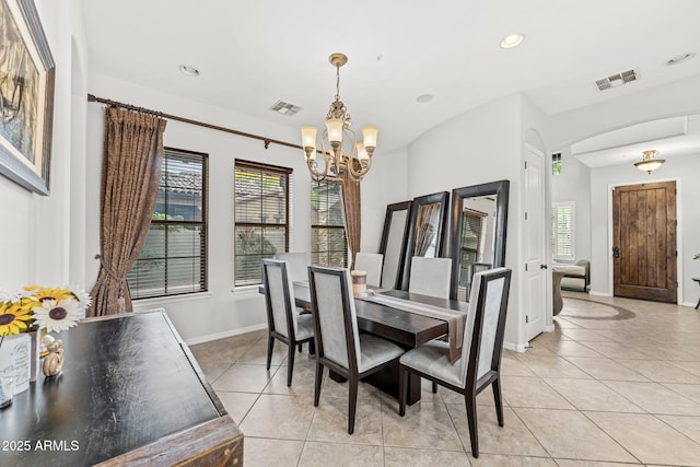 9285 E Canyon Vw, Scottsdale, AZ 85255 - dining area featuring visible vents, a notable chandelier, and light tile patterned flooring
