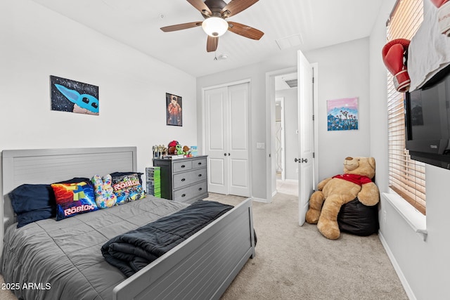 9285 E Canyon Vw, Scottsdale, AZ 85255 - bedroom with visible vents, baseboards, carpet, a closet, and ceiling fan