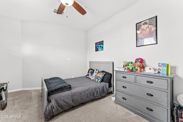 9285 E Canyon Vw, Scottsdale, AZ 85255 - bedroom with ceiling fan, visible vents, baseboards, and light carpet