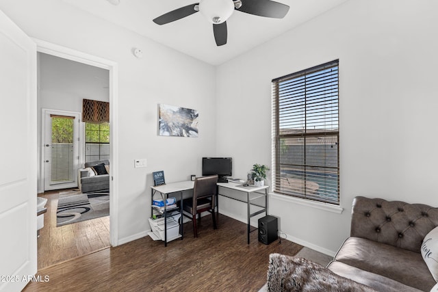 9285 E Canyon Vw, Scottsdale, AZ 85255 - office featuring wood finished floors, a ceiling fan, and baseboards