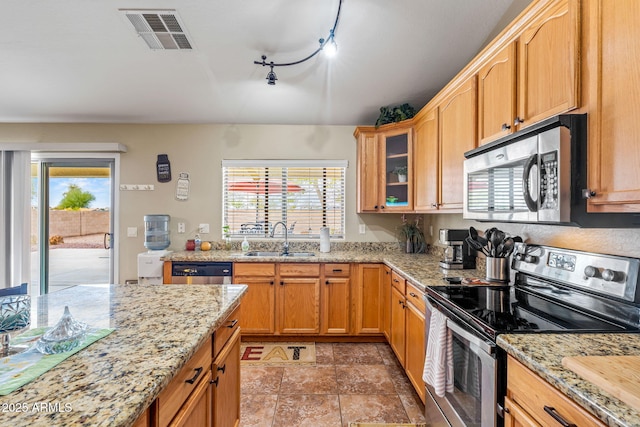 kitchen featuring a sink, plenty of natural light, visible vents, and stainless steel appliances