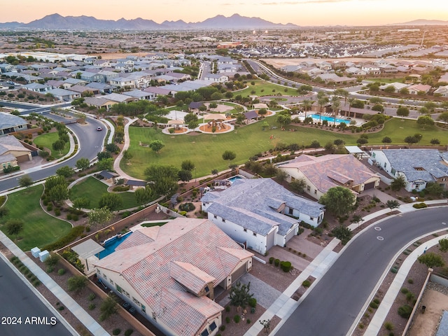 view of aerial view at dusk