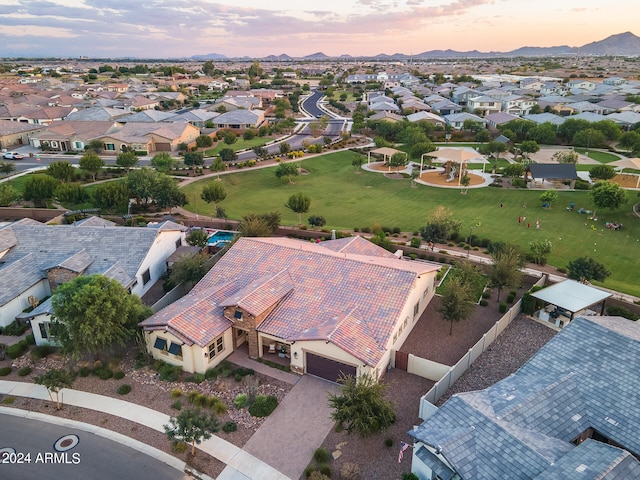 view of aerial view at dusk