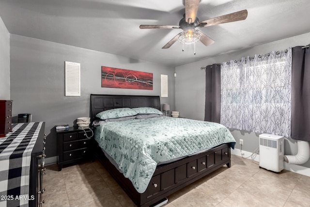 bedroom featuring a ceiling fan and baseboards