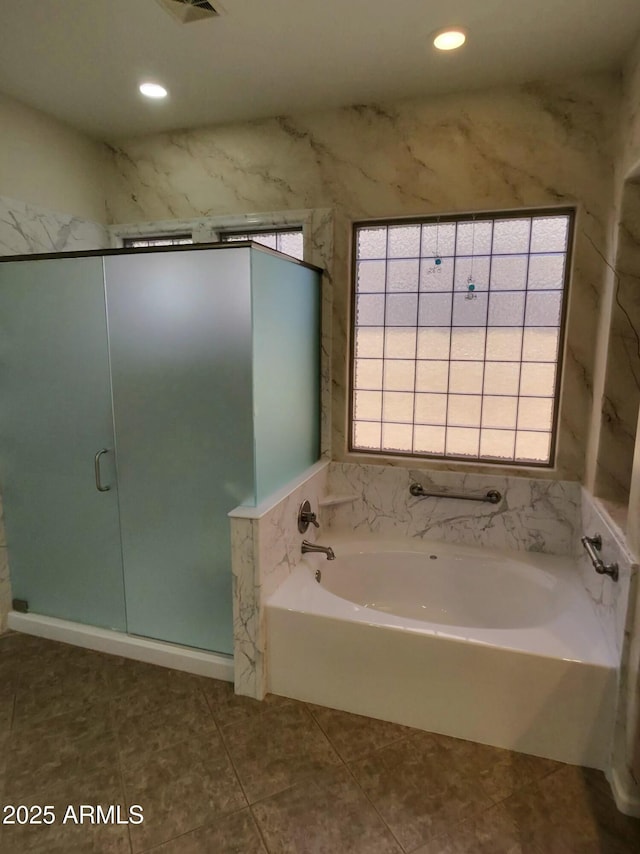 3225 E Cardinal Ct, Chandler, AZ 85286 - full bathroom with plenty of natural light, a garden tub, recessed lighting, a shower stall, and tile patterned floors