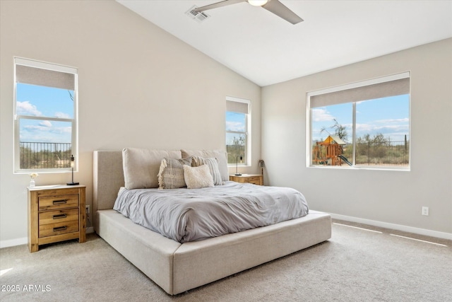 27420 N 170th St, Rio Verde, AZ 85263 - bedroom with visible vents, baseboards, carpet, and vaulted ceiling