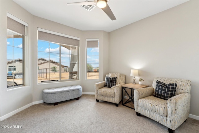 27420 N 170th St, Rio Verde, AZ 85263 - sitting room featuring ceiling fan, baseboards, visible vents, and carpet floors