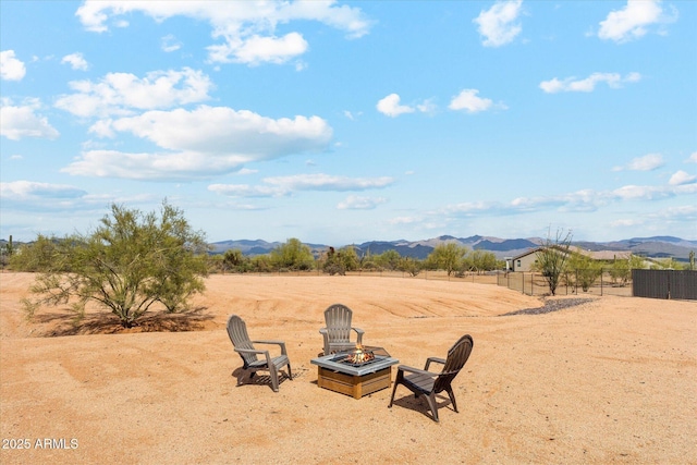 27420 N 170th St, Rio Verde, AZ 85263 - view of yard with a mountain view, fence, and a fire pit