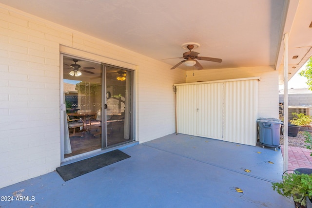 view of patio with ceiling fan and cooling unit