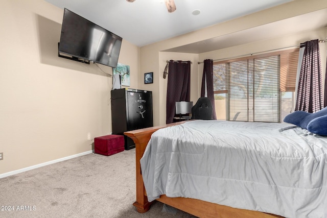 bedroom featuring carpet floors and ceiling fan