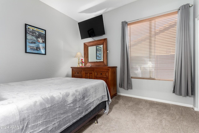 bedroom with light carpet