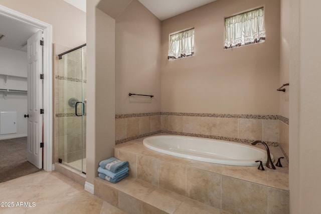 1260 E Sweet Citrus Dr, Queen Creek, AZ 85140 - bathroom featuring a stall shower, a bath, and tile patterned flooring