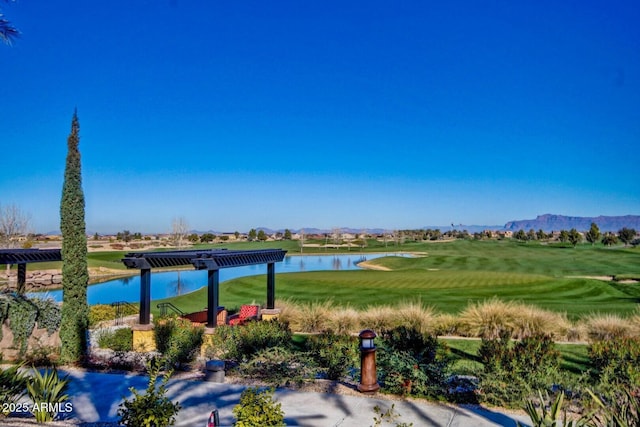 1260 E Sweet Citrus Dr, Queen Creek, AZ 85140 - surrounding community with a lawn, a water and mountain view, and golf course view
