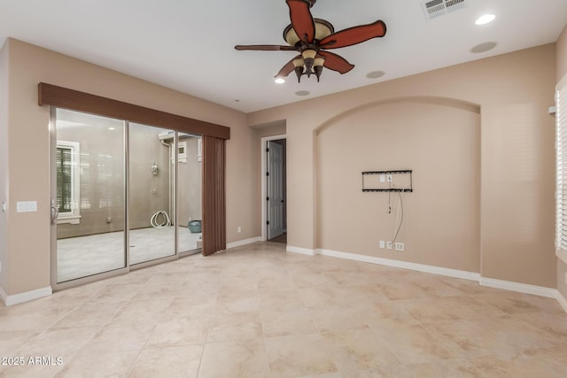 1260 E Sweet Citrus Dr, Queen Creek, AZ 85140 - empty room featuring ceiling fan, baseboards, light tile patterned flooring, and recessed lighting