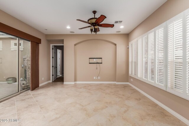 1260 E Sweet Citrus Dr, Queen Creek, AZ 85140 - spare room featuring ceiling fan, light tile patterned flooring, recessed lighting, and baseboards