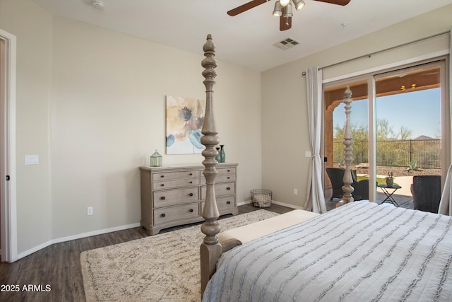 13072 W Alyssa Ln, Peoria, AZ 85383 - bedroom featuring access to exterior, wood finished floors, baseboards, and ceiling fan
