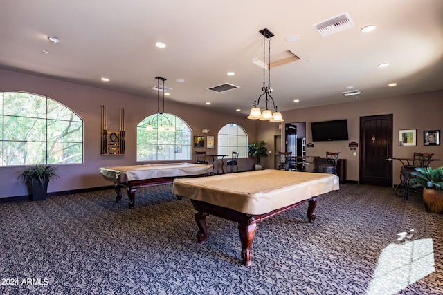 game room featuring carpet and billiards