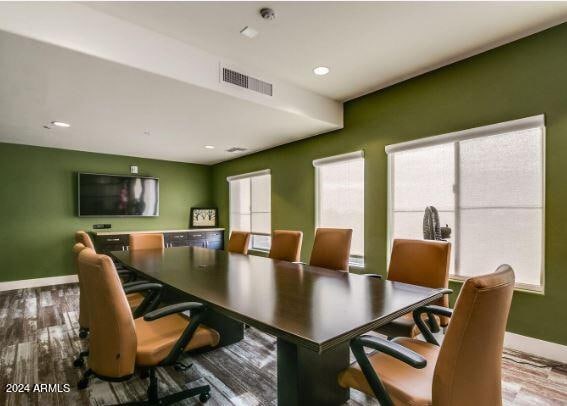 office space featuring hardwood / wood-style floors