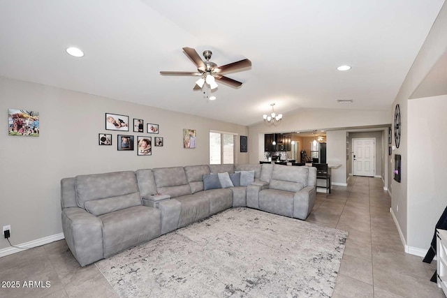 2005 E Anderson Dr E, Phoenix, AZ 85022 - living room with ceiling fan, vaulted ceiling, a chandelier, baseboards, and recessed lighting