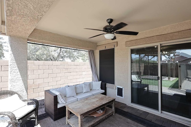 2005 E Anderson Dr E, Phoenix, AZ 85022 - view of patio / terrace with an outdoor living space, a ceiling fan, and fence
