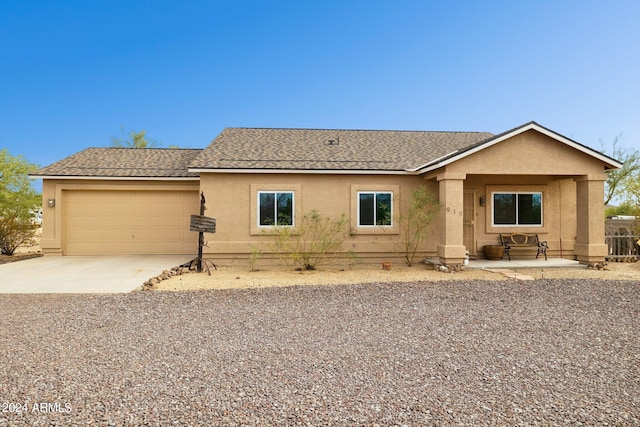 exterior space with a garage