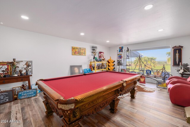 playroom featuring wood-type flooring and pool table