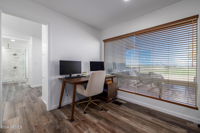 office space featuring dark hardwood / wood-style floors