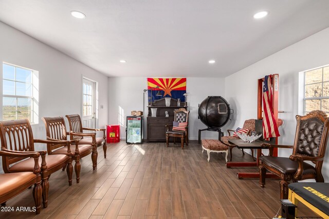 living area with dark hardwood / wood-style floors