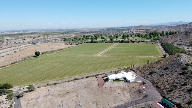 aerial view featuring a mountain view and a rural view