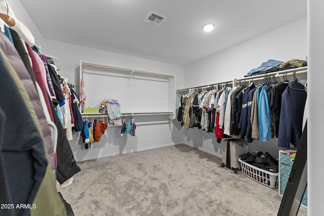 spacious closet featuring carpet and visible vents